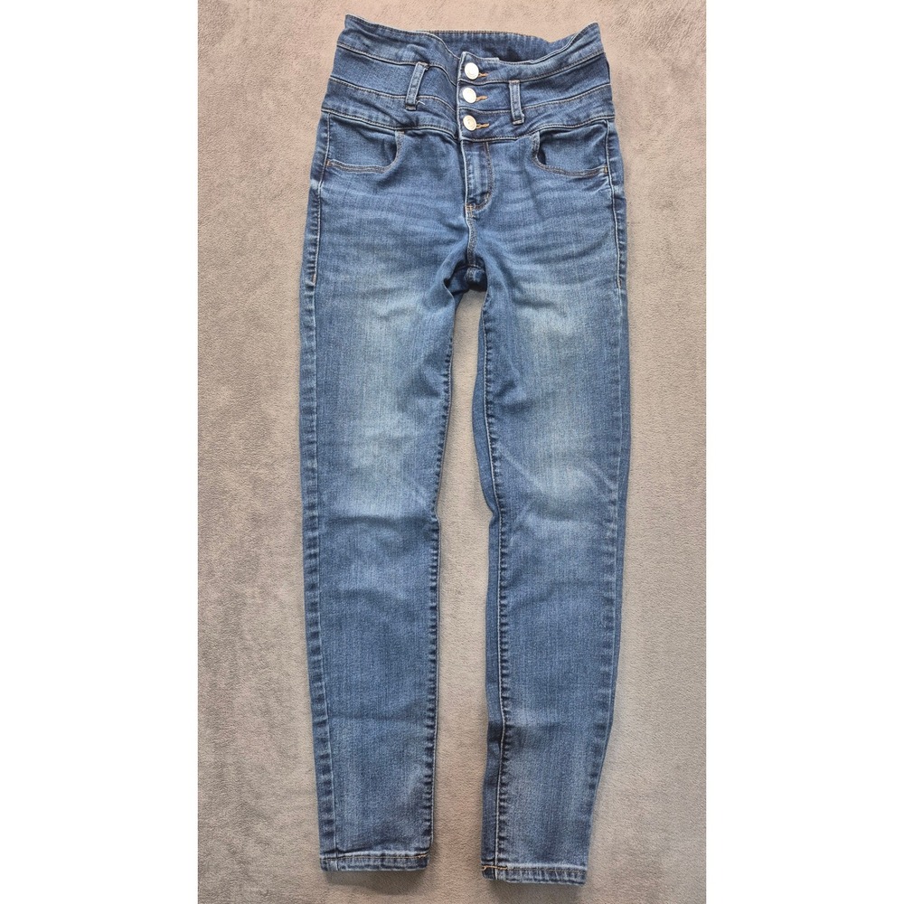 Garage Womens Size 5 Ultra High Rise Skinny Jeans Med Wash Triple Button Denim